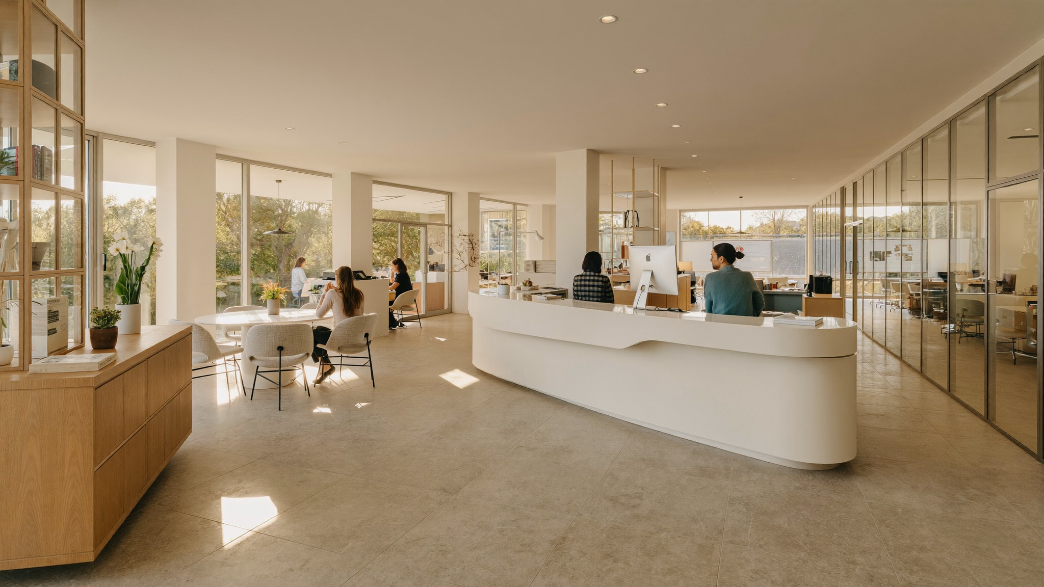 Centro de empresas moderno con despachos privados y recepción en CN Centros de Negocios